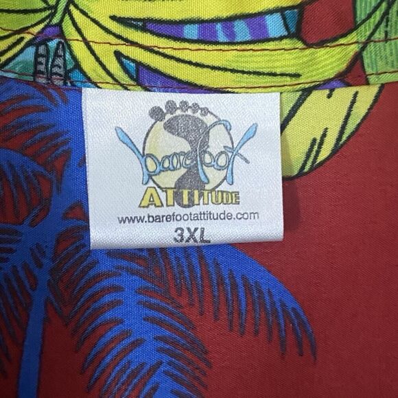 Barefoot Attitude Mens Size 3XL Button Up Shirt Parrot Tropical Red Burgundy - Picture 8 of 9